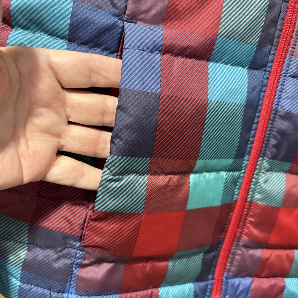 Womens Lands End Size Small 6-8 Plaid Down Puffer Vest Red Blue - Picture 2 of 7